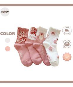 [COMBO 5 ĐÔI] Đôi tất họa tiết hình gấu Lotso màu hồng dễ thương
